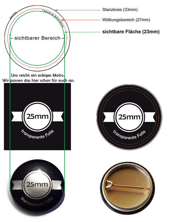 25mm Silber-Buttons Vorlage