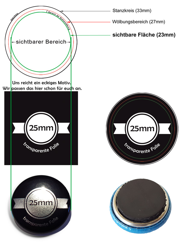 25mm SilberButtons als Kühlschrankmagnet