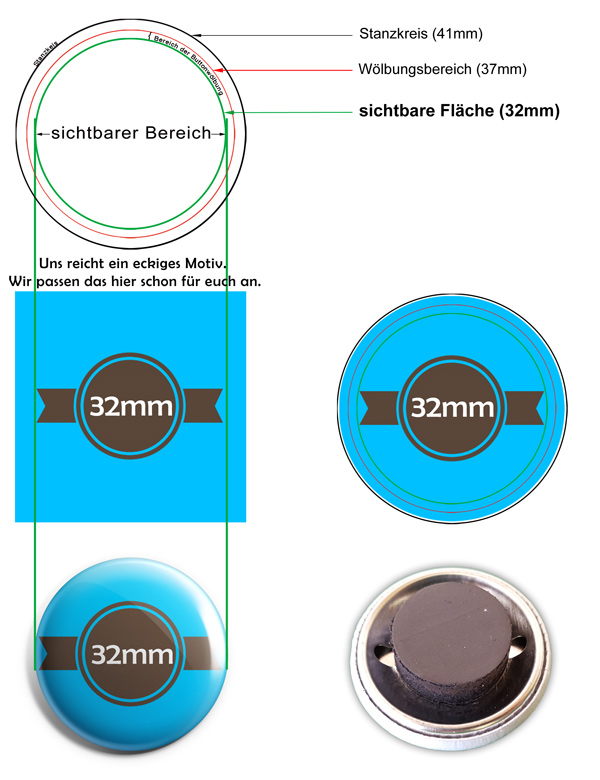 32mm Buttons Kühlschrankmagnet Vorlage