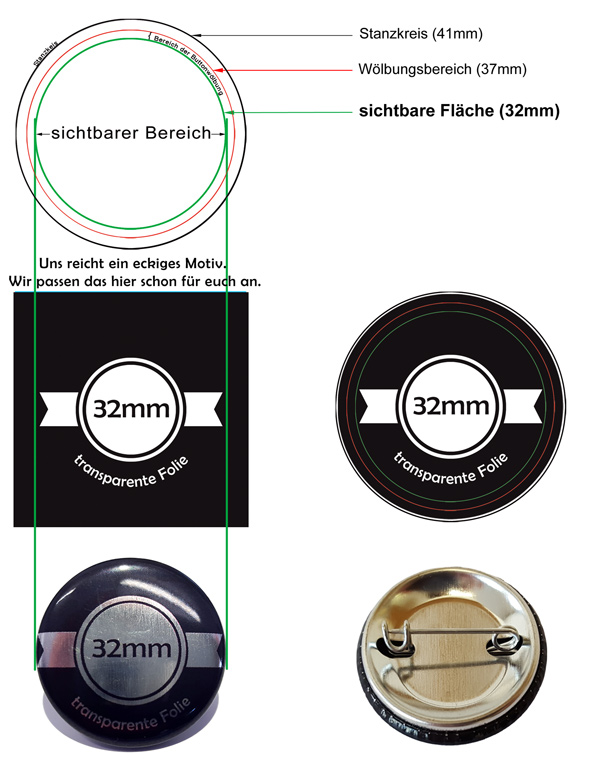 32mm Silber-Buttons Vorlage