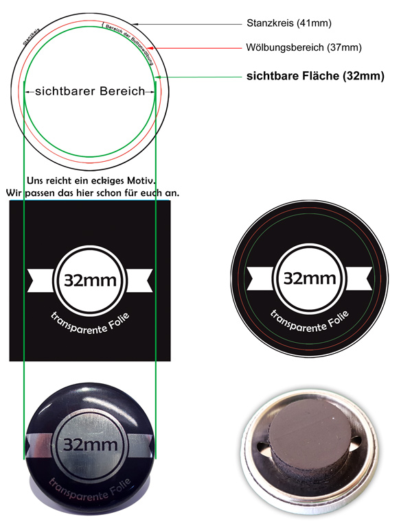 32mm SilberButtons mit Magnet