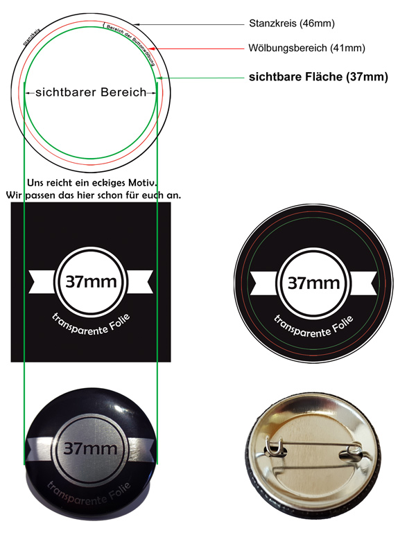 37mm Silber-Buttons Vorlage