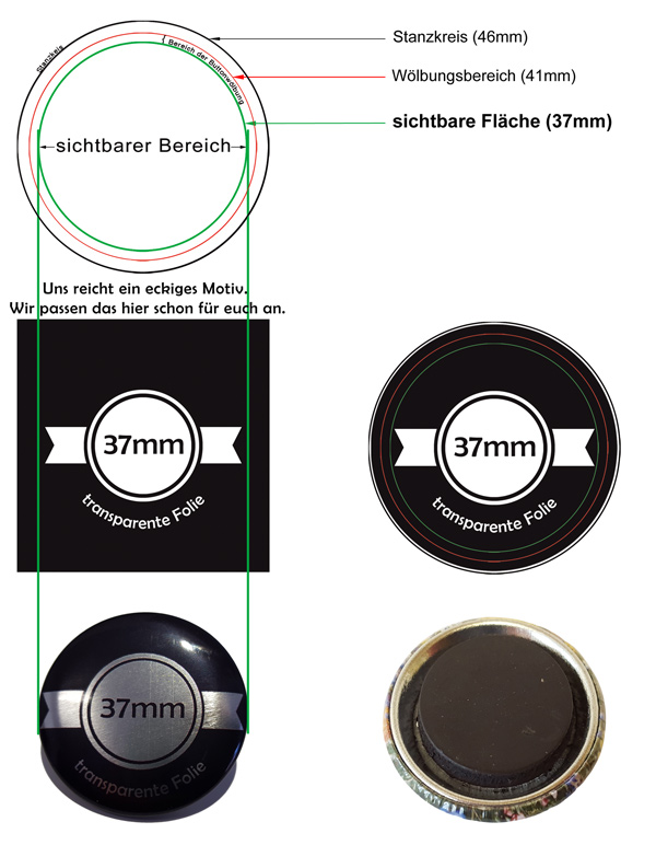 37mm SilberButtons mit Magnet