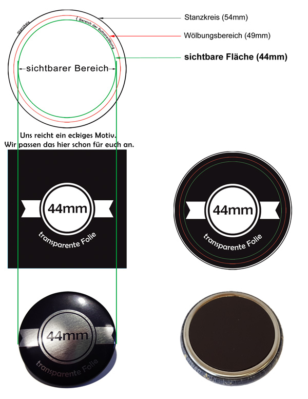 44 mm Silber Buttons mit Magnet