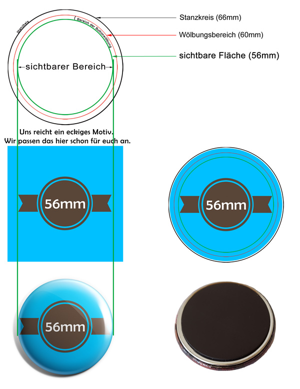 56mm Buttons Kühlschrankmagnet Vorlage