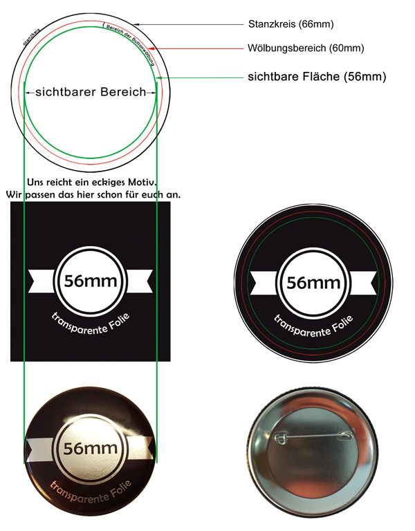 56mm silber Buttons bestellen