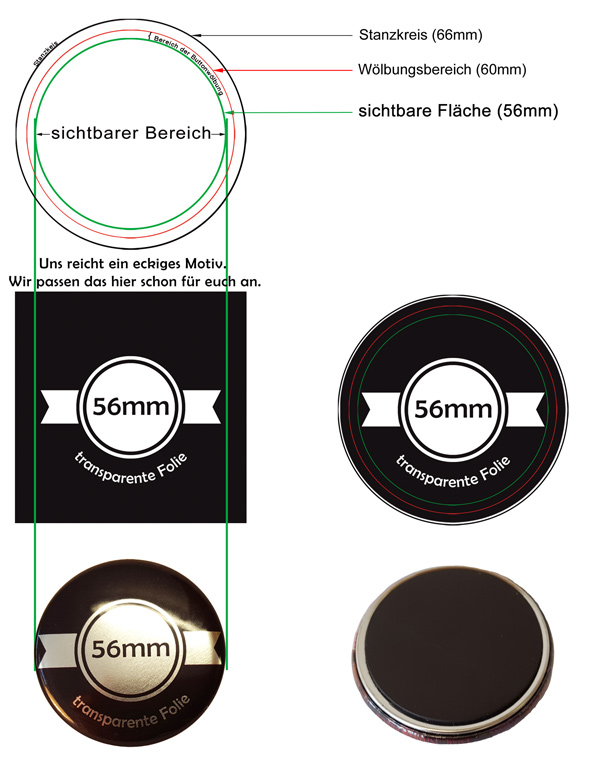 56mm Silber-Buttons als Kühlschrankmagnet